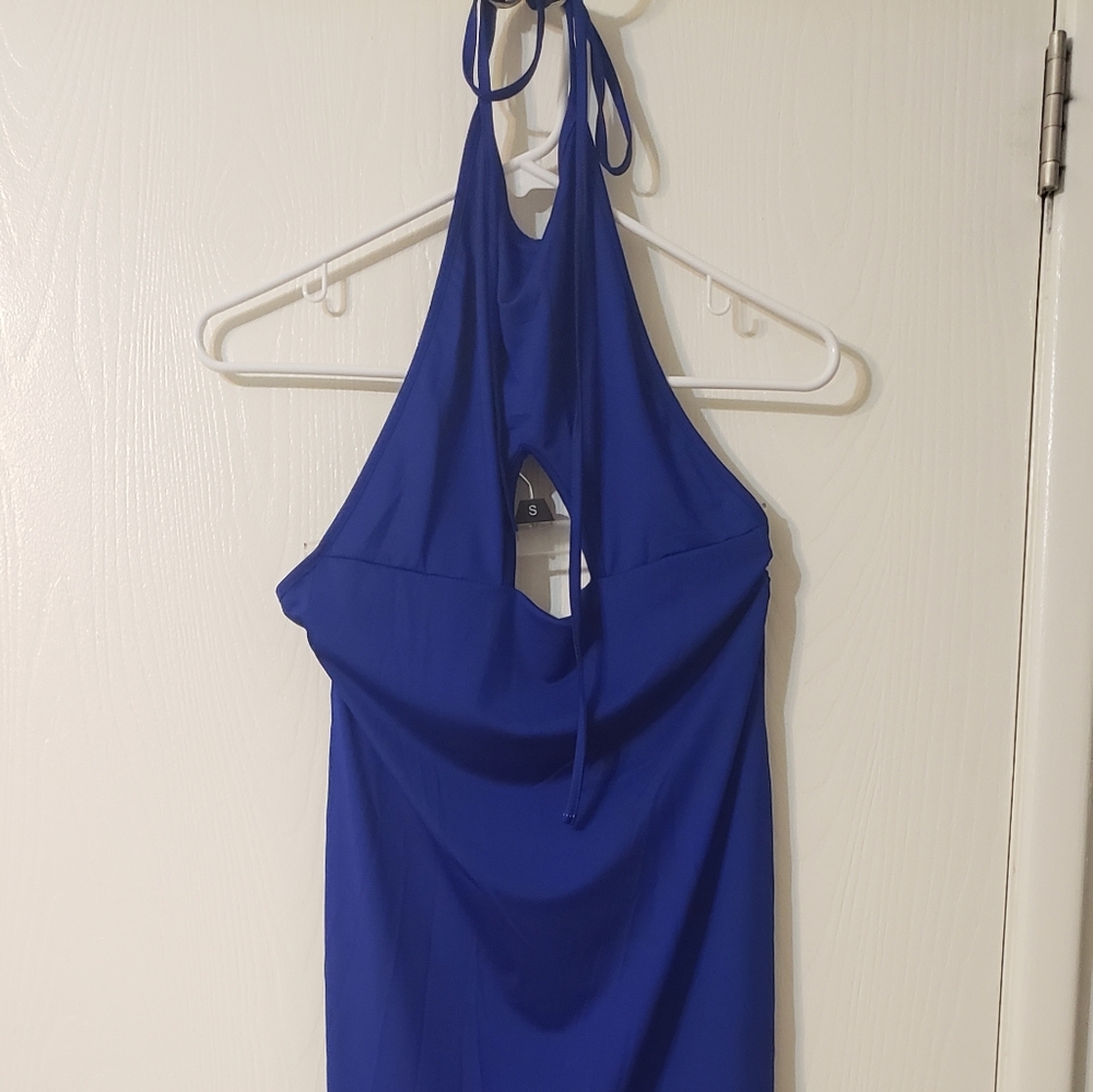 Blue sexy bodycon cutout dress